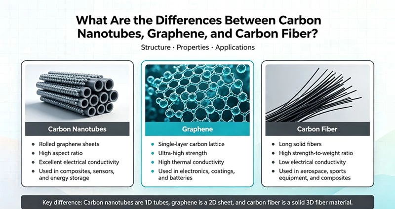 What Are the Differences Between Carbon Nanotubes, Graphene, and Carbon Fiber? What Are the Differences Between Carbon Nanotubes, Graphene, and Carbon Fiber?